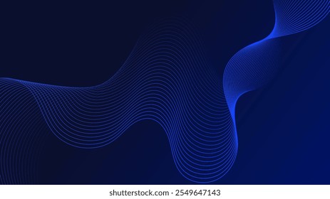 Las líneas curvas azules forman Formas de ondas fluidas. Los tonos degradados crean una sensación de profundidad y movimiento. Un fondo oscuro enfatiza los detalles vibrantes. El patrón es abstracto y visualmente llamativo.