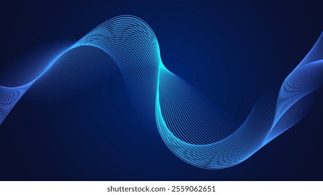 Blue curved lines form fluid wave shapes. Gradient shades create a sense of depth and motion. A dark background emphasizes the vibrant details. The pattern is abstract and visually striking.