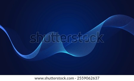 Blue curved lines form fluid wave shapes. Gradient shades create a sense of depth and motion. A dark background emphasizes the vibrant details. The pattern is abstract and visually striking.