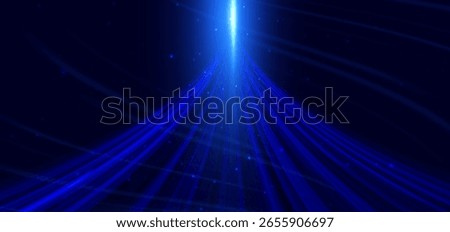 Blue curved lines with lighting effec sparkle on dark blue background. High speed motion moving concept. Vector illustration