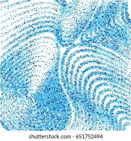 Blue curved lines ripple vector background. Multiple colorful azure circles, dots on white. Fashionable background with round confetti. Abstract holiday curves vector pattern, water ripple concept.