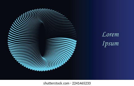 Blue curved radial lines with different thickness, as a logo or abstract sea background. A rotating circle like a loading sign.