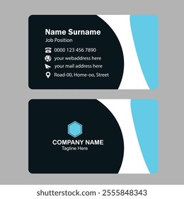 Blue curved shape business card template