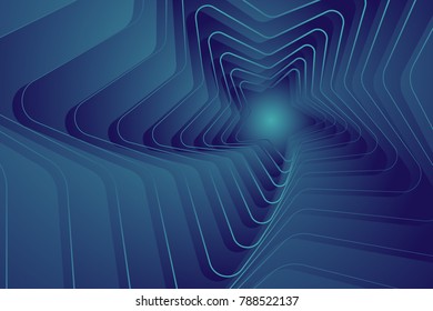 Blue curved star and lines depth vector background