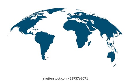 El mapa del mundo curvo azul muestra un fondo blanco. Hecho para noticias y artículos del mundo. Ilustración vectorial.