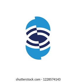 blue curves arrow circle geometric logo vector