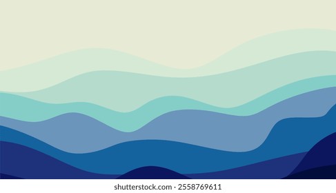 Blue curves and ocean waves range from soft to dark vector background flat design styles.