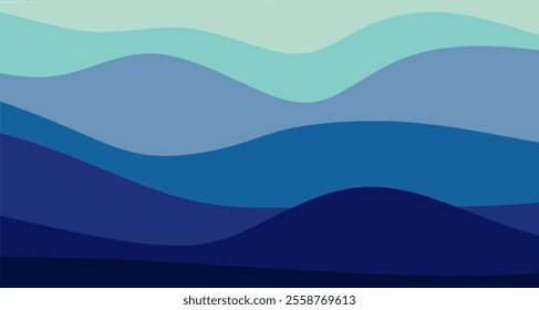 Blue curves and ocean waves range from soft to dark vector background flat design styles.