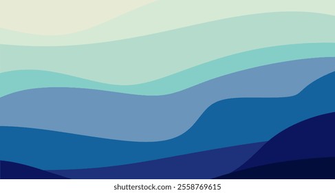 Blue curves and ocean waves range from soft to dark vector background flat design styles.