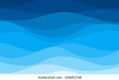Blue curves and the waves of the sea range from soft to dark vector background pattern flat design style
