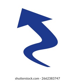 Seta curva azul para cima, ilustração vetorial isolada no fundo branco, eps