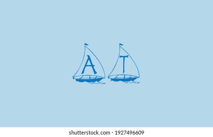 Blue custom abstract letter alphbat AT and T or A or AT logo