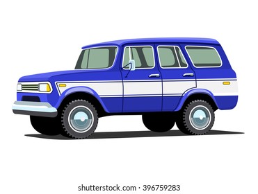 Blue custom offroad suv truck with shadow. Vector isolated illustration