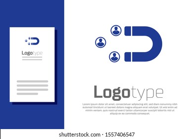 Blue Customer attracting icon isolated on white background. Customer retention, support and service. Customer people attracting with magnet. Logo design template element. Vector Illustration