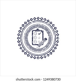 Blue customer feedback icon inside distressed rubber texture