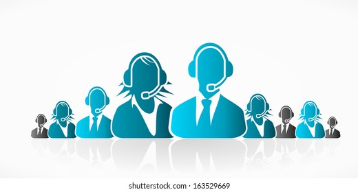 Blue Customer Service People Group Abstract Silhouettes 