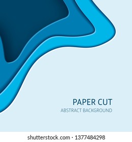 Blue cut out paper effect abstract background. Square vector design layout, banner templates.