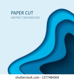 Blue cut out paper effect abstract background. Square vector design layout, banner templates.