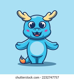Blue cute baby dragon mascot illustration character