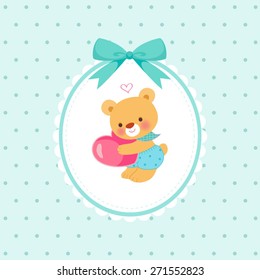 Blue cute bear holding heart