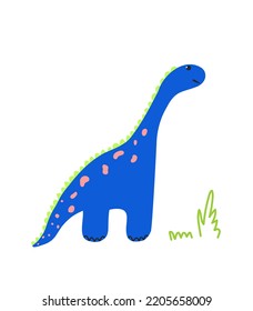 Blue cute cartoon dinosaur. Children's illustration for a poster, postcard, print on clothes.