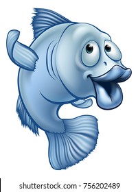 A Blue Cute Cartoon Fish Character Waving