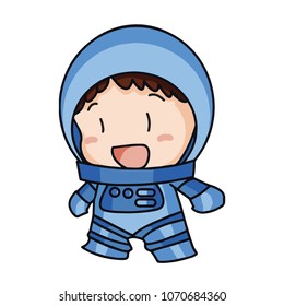 blue cute chibi astronaut spaceman occupation on white isolated background.