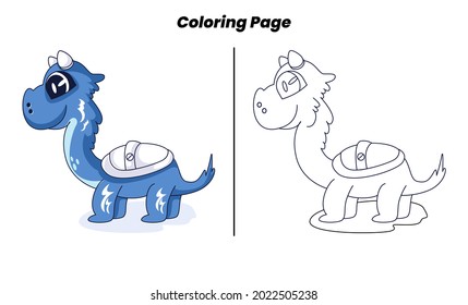 blue cute dinosaur with coloring page