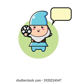 Blue cute dwarf illustration design playing football