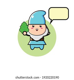 Blue cute dwarf illustration design carrying a leaf
