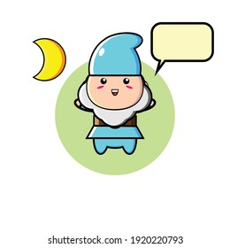 Blue cute dwarf illustration design looking at the moon