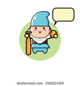 Blue cute dwarf illustration design playing baseball