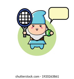 Blue cute dwarf illustration design playing tennis