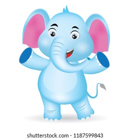 Blue Cute Elephant Cartoon, Vector Illustration 10