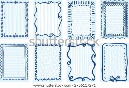 Blue Cute Frames Set with Bows and Patterns