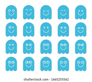 blue cute ghost emoji, emoticon icons set