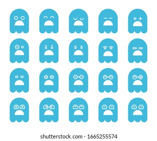 blue cute ghost emoji, emoticon icons set