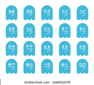 blue cute ghost emoji, emoticon icons set