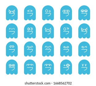 blue cute ghost emoji, emoticon icons set