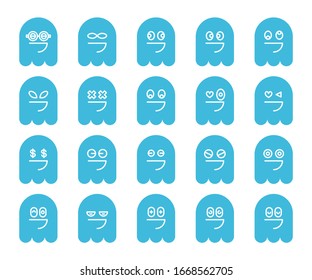 blue cute ghost emoji, emoticon icons set