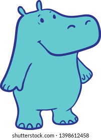 Blue Cute Hippopotamus Vector Illustration Watching