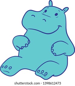 Blue Cute Hippopotamus Vector Illustration Seated