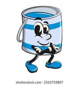 blue cute isolated cartoon paint can character mascot folding his arms calmly, work of hand drawn