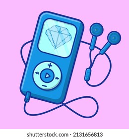 Blue Cute Kawaii Music Player With Diamond Logo Cartoon Vector Illustration