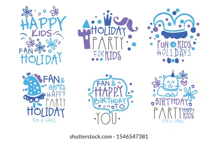 Blue cute lettering for kids party. Vector illustration.