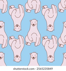 Blue Cute Polar Bear Seamless Pattern. Vector repeat pattern. Great for textiles, and designs for children.