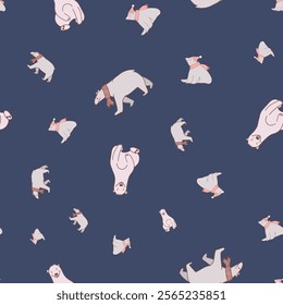 Blue Cute Polar Bear Seamless Pattern. Vector repeat pattern. Great for textiles, and designs for children.