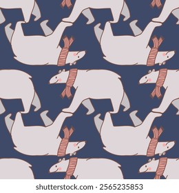 Blue Cute Polar Bear Seamless Pattern. Vector repeat pattern. Great for textiles, and designs for children.