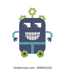 Blue cute robot character hand drawn naive art