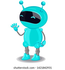 Blue cute robot isolated on white background. Vector graphics.